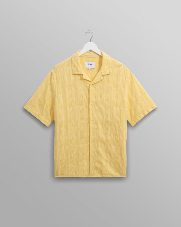 wax london men's Didcot - Yellow Waffle Seersucker Cotton Short-Sleeve Shirt