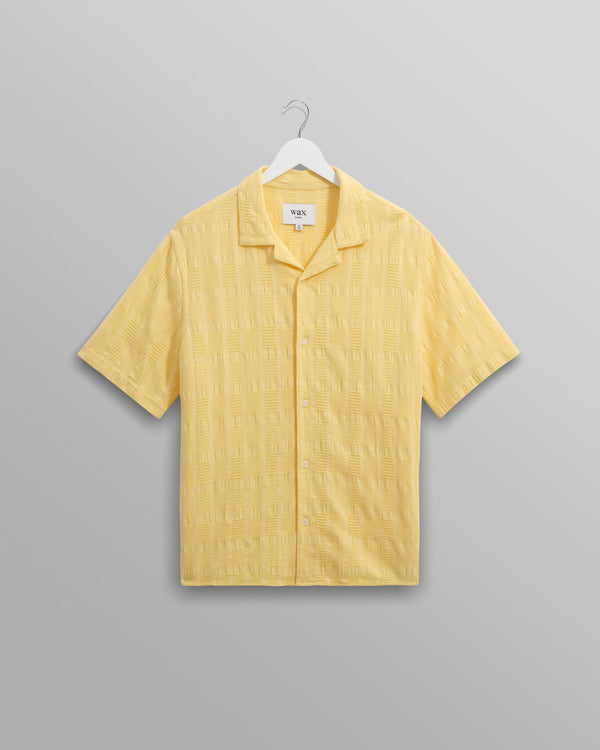 wax london Didcot - Yellow Waffle Seersucker Cotton Short-Sleeve Shirt
