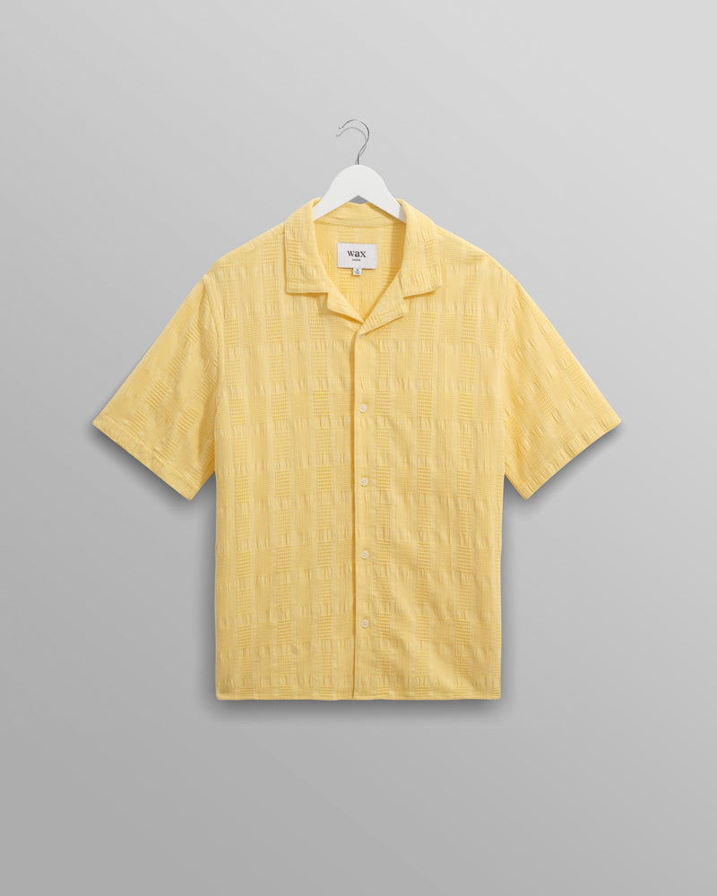 wax london Didcot - Yellow Waffle Seersucker Cotton Short-Sleeve Shirt