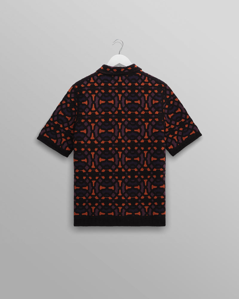 wax london Dorset - Black And Multicolour Crochet Knitted Polo Shirt