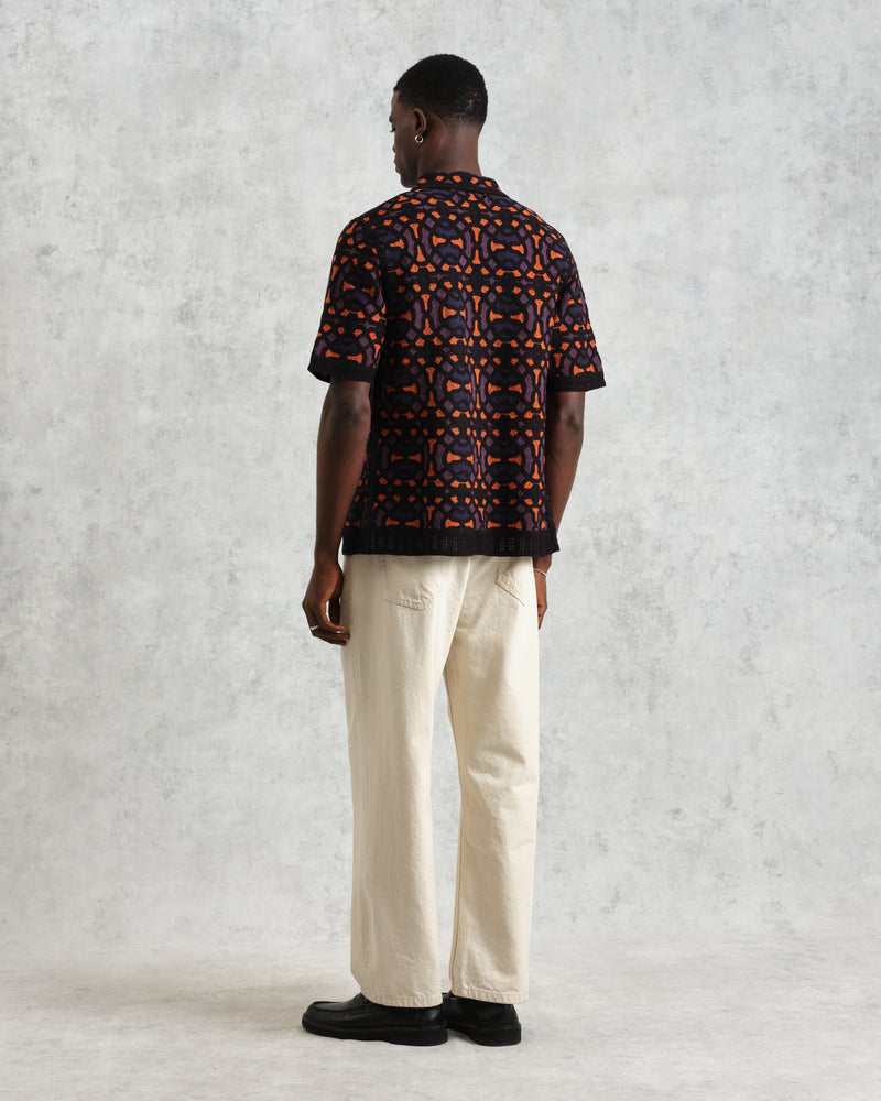 wax london Dorset - Black And Multicolour Crochet Knitted Polo Shirt