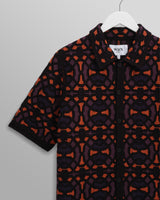 wax london Dorset - Black And Multicolour Crochet Knitted Polo Shirt