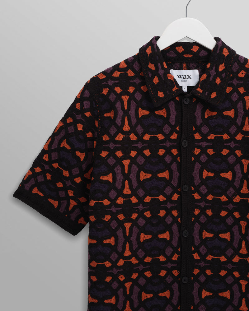 wax london Dorset - Black And Multicolour Crochet Knitted Polo Shirt