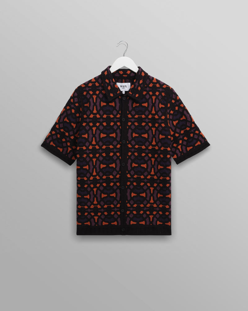 wax london Dorset - Black And Multicolour Crochet Knitted Polo Shirt