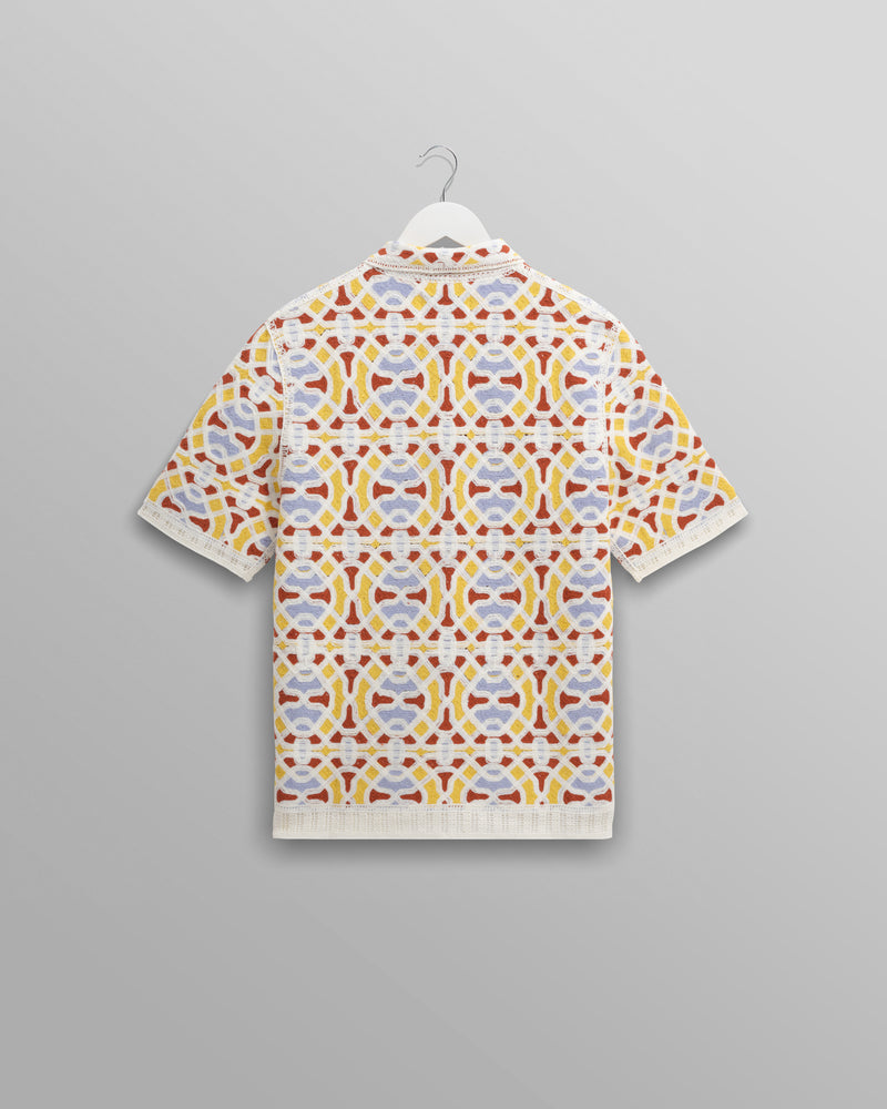 wax london Dorset - Ecru And Multicolour Crochet Knitted Polo Shirt