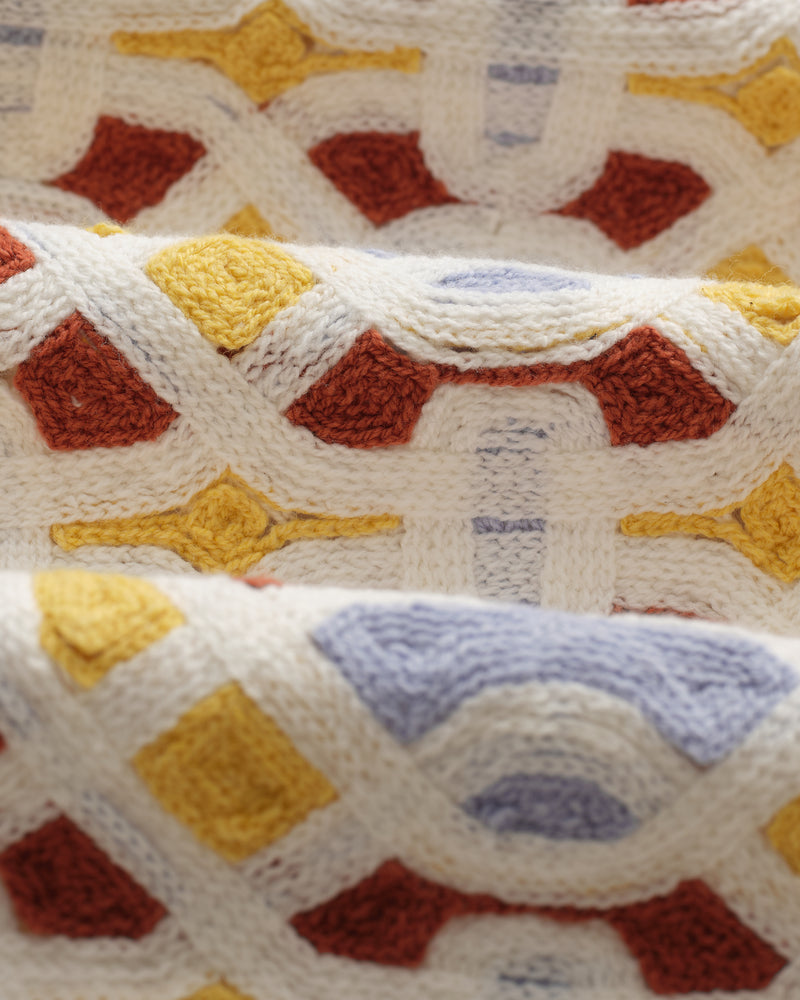wax london Dorset - Ecru And Multicolour Crochet Knitted Polo Shirt