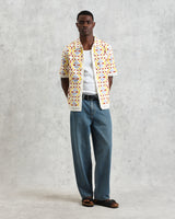 wax london Dorset - Ecru And Multicolour Crochet Knitted Polo Shirt