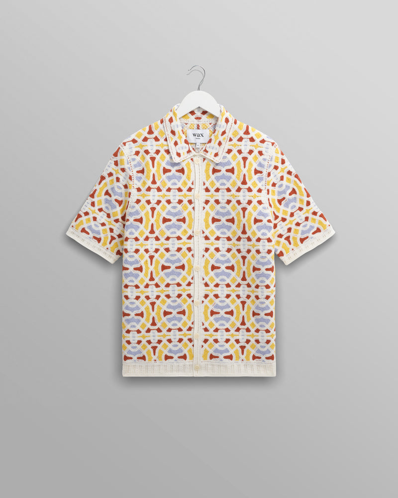wax london Dorset - Ecru And Multicolour Crochet Knitted Polo Shirt