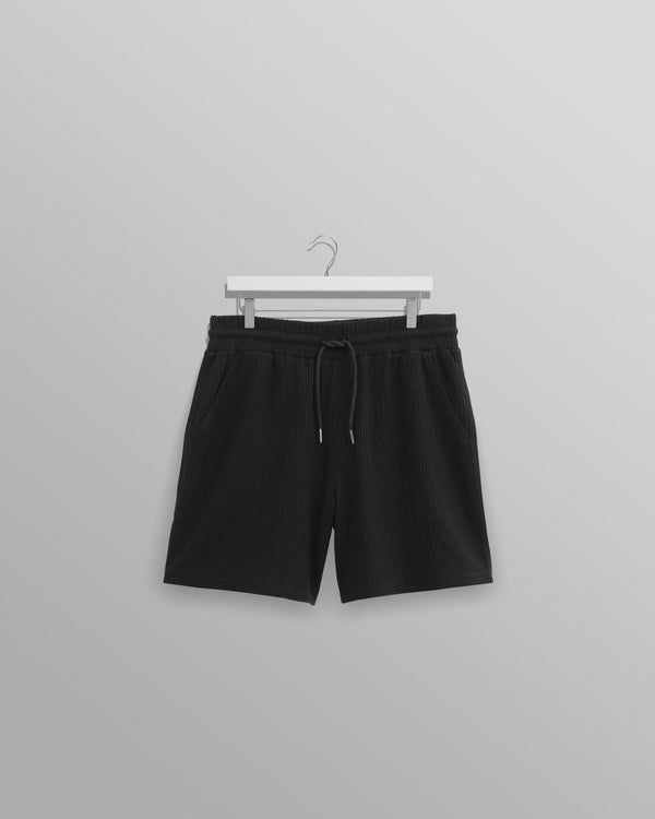 wax london men's Dudley - Black Textured Waffle Shorts