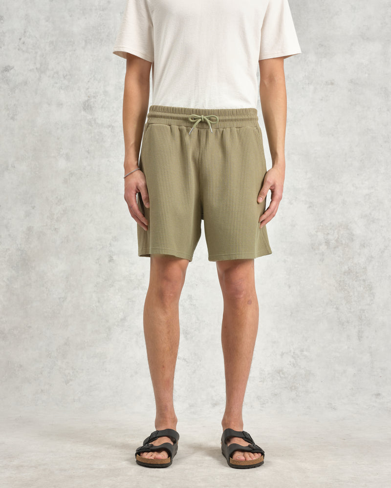 wax london Dudley - Khaki Rigid Waffle Shorts