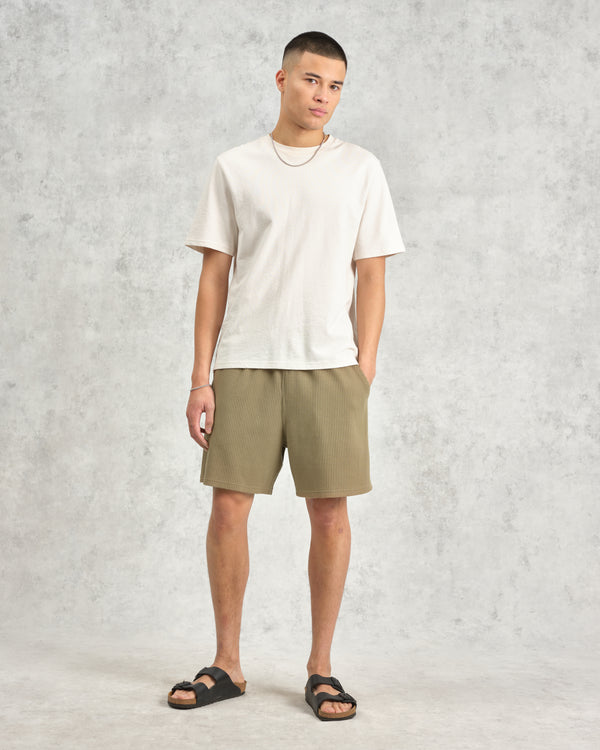 wax london men's Dudley - Khaki Textured Waffle Shorts