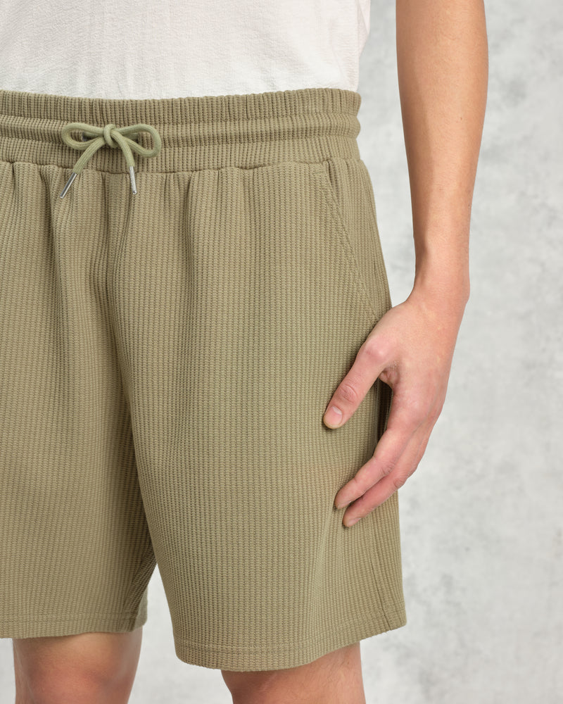 wax london men's Dudley - Khaki Textured Waffle Shorts