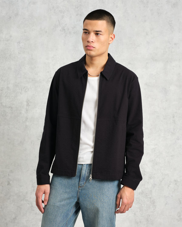 wax london Eldon - Black Cotton Seersucker Jacket