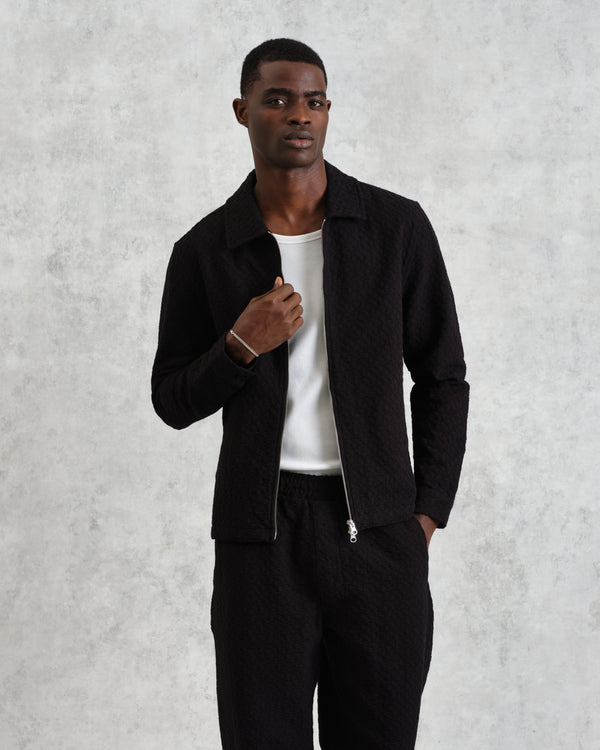 wax london men's Eldon - Black Floral Diamond Cotton Jacket