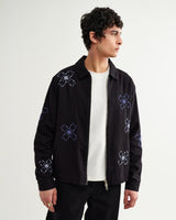 wax london men's Eldon - Black Floral Embroidered Cotton Twill Jacket