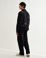 wax london men's Eldon - Black Floral Embroidered Cotton Twill Jacket