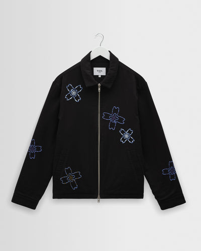 Eldon - Black Floral Embroidered Cotton Twill Jacket