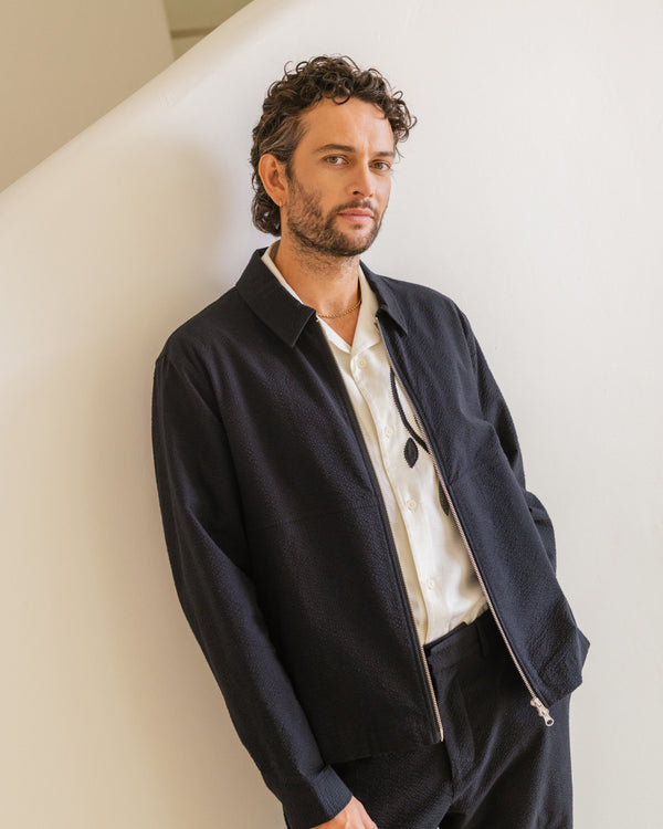 wax london men's Eldon - Black Cotton Seersucker Jacket