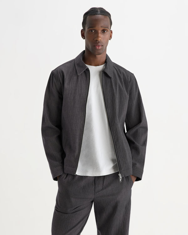 wax london men's Eldon - Dark Navy And Ecru Double-Faced Stripe Cotton Jacket
