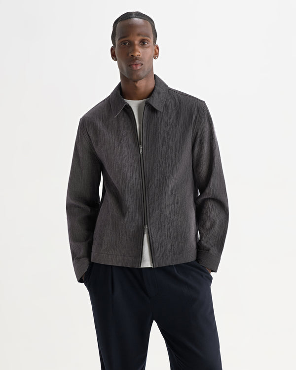 wax london men's Eldon - Dark Navy And Ecru Double-Faced Stripe Cotton Jacket