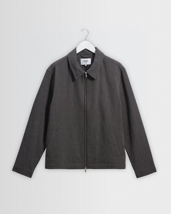 wax london men's Eldon - Dark Navy And Ecru Double-Faced Stripe Cotton Jacket