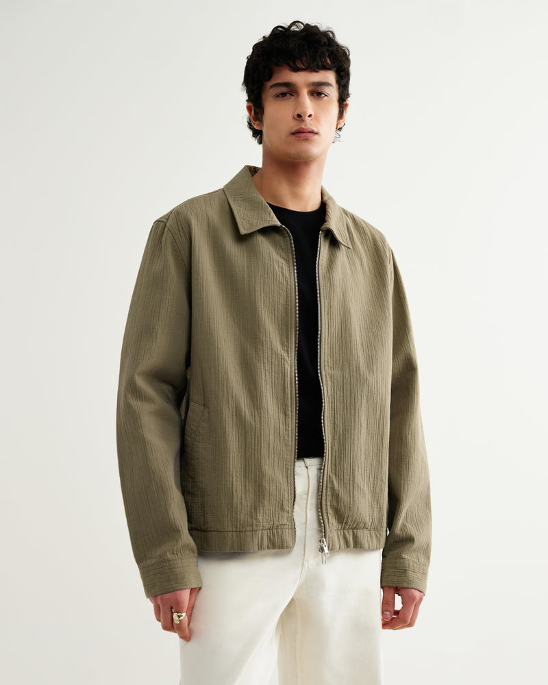 Men's Khaki Crinkle Cotton-Linen Jacket | Wax London