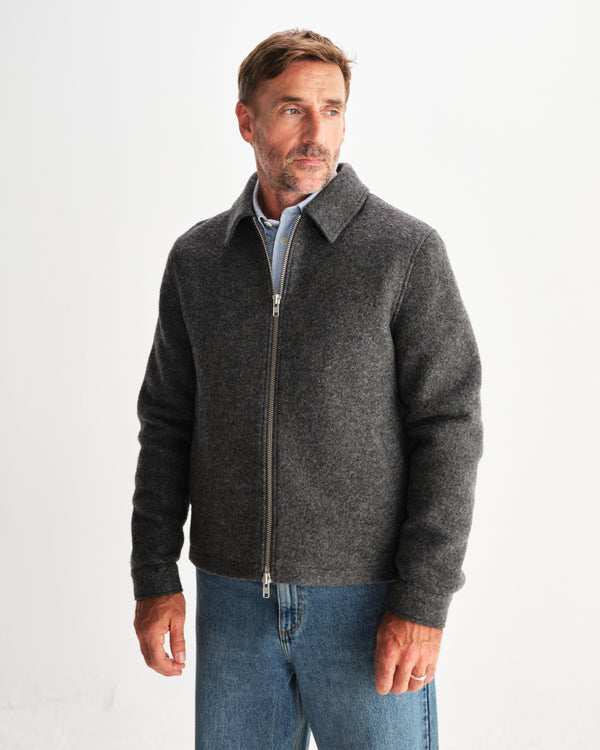 wax london men's Eldon - Mid Grey Boiled Wool Jacket