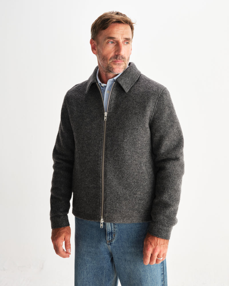 wax london men's Eldon - Mid Grey Boiled Wool Jacket