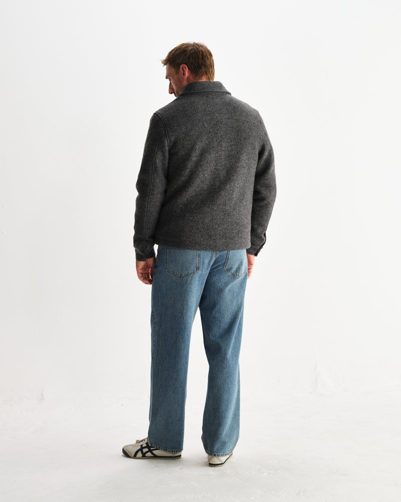 wax london men's Eldon - Mid Grey Boiled Wool Jacket