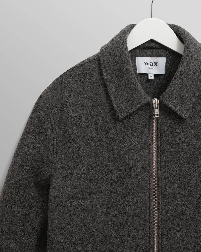 wax london men's Eldon - Mid Grey Boiled Wool Jacket