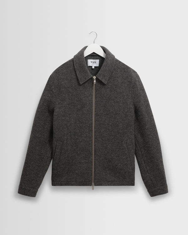 wax london men's Eldon - Mid Grey Boiled Wool Jacket
