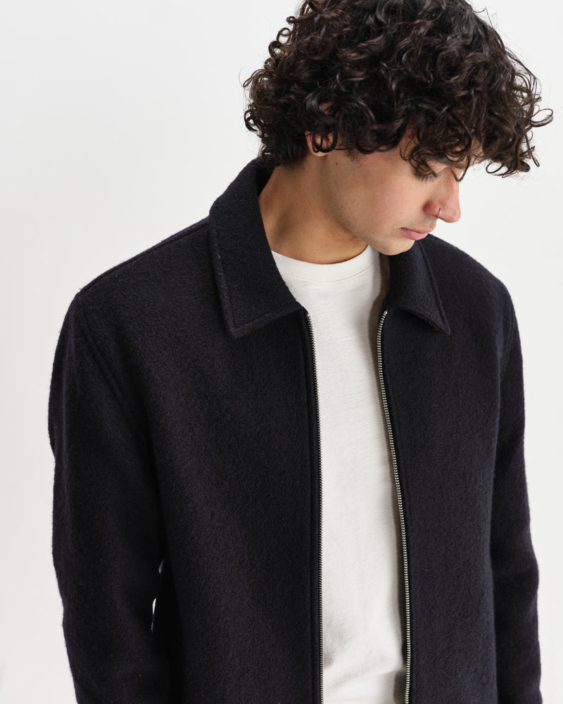 wax london men's Eldon - Midnight Navy Boiled Italian Wool Jacket