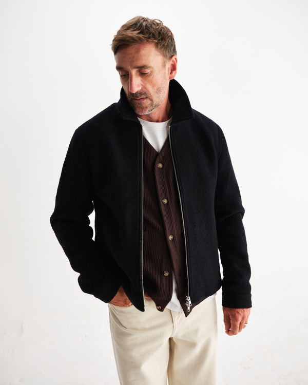 wax london men's Eldon - Midnight Navy Boiled Wool Jacket