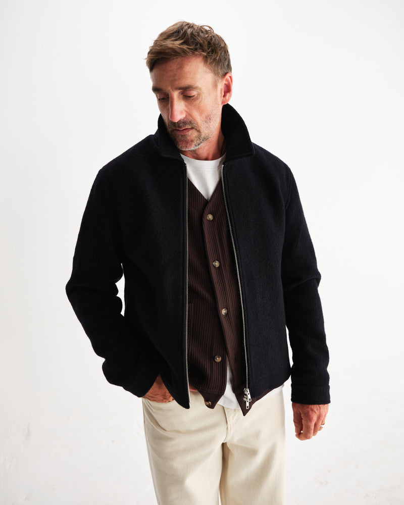wax london men's Eldon - Midnight Navy Boiled Wool Jacket