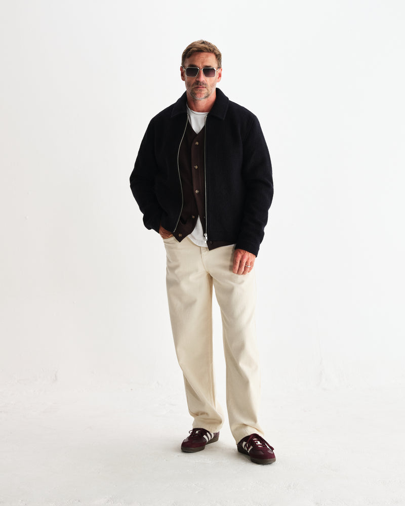 wax london men's Eldon - Midnight Navy Boiled Wool Jacket