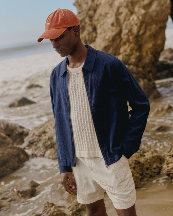 wax london men's Eldon - Navy Cotton Seersucker Jacket