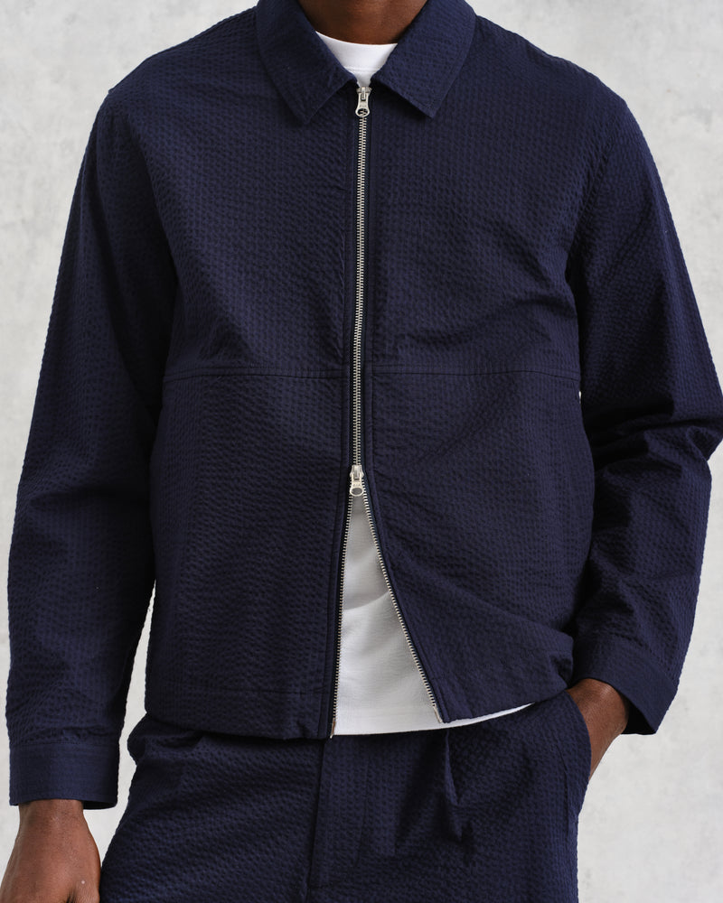 wax london Eldon - Navy Cotton Seersucker Jacket