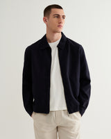 wax london men's Eldon - Navy Crinkle Cotton-Linen Jacket