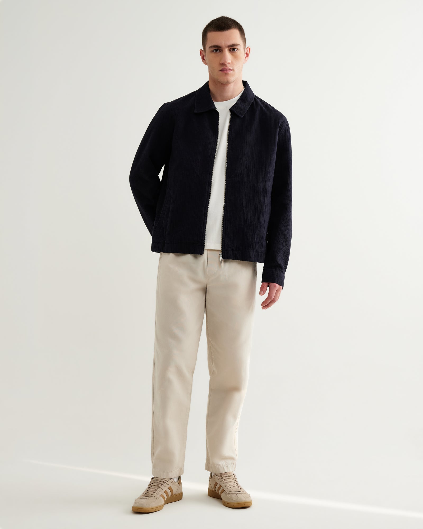 Men's Navy Crinkle Cotton-Linen Jacket | Wax London