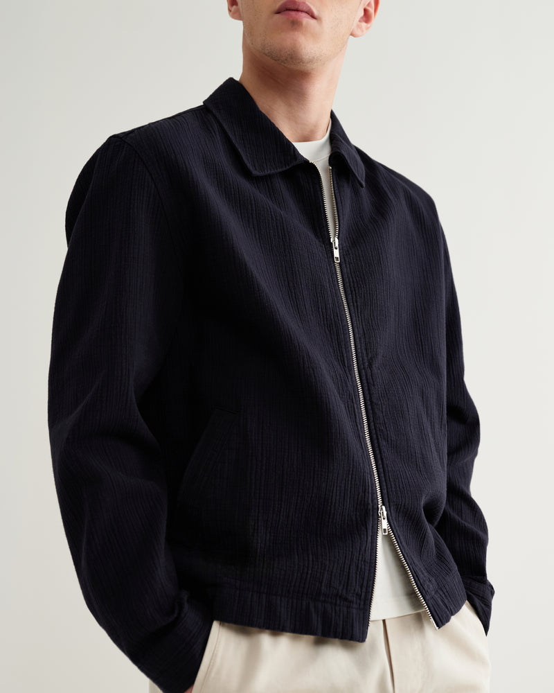 Men's Navy Crinkle Cotton-Linen Jacket | Wax London