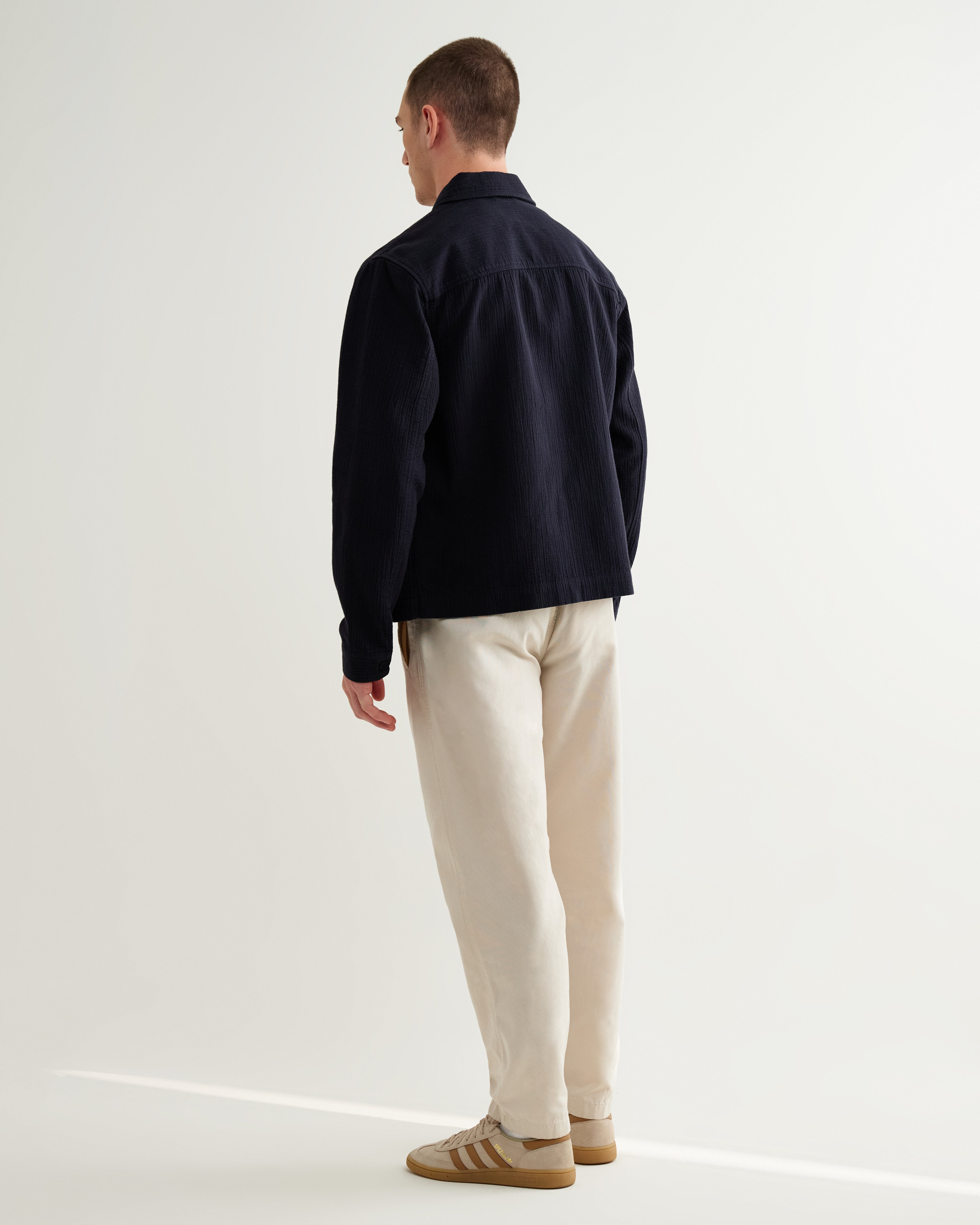 Men's Navy Crinkle Cotton-Linen Jacket & Wax London