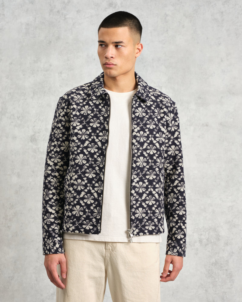 wax london Eldon - Navy Flower Stamp Jacquard Jacket