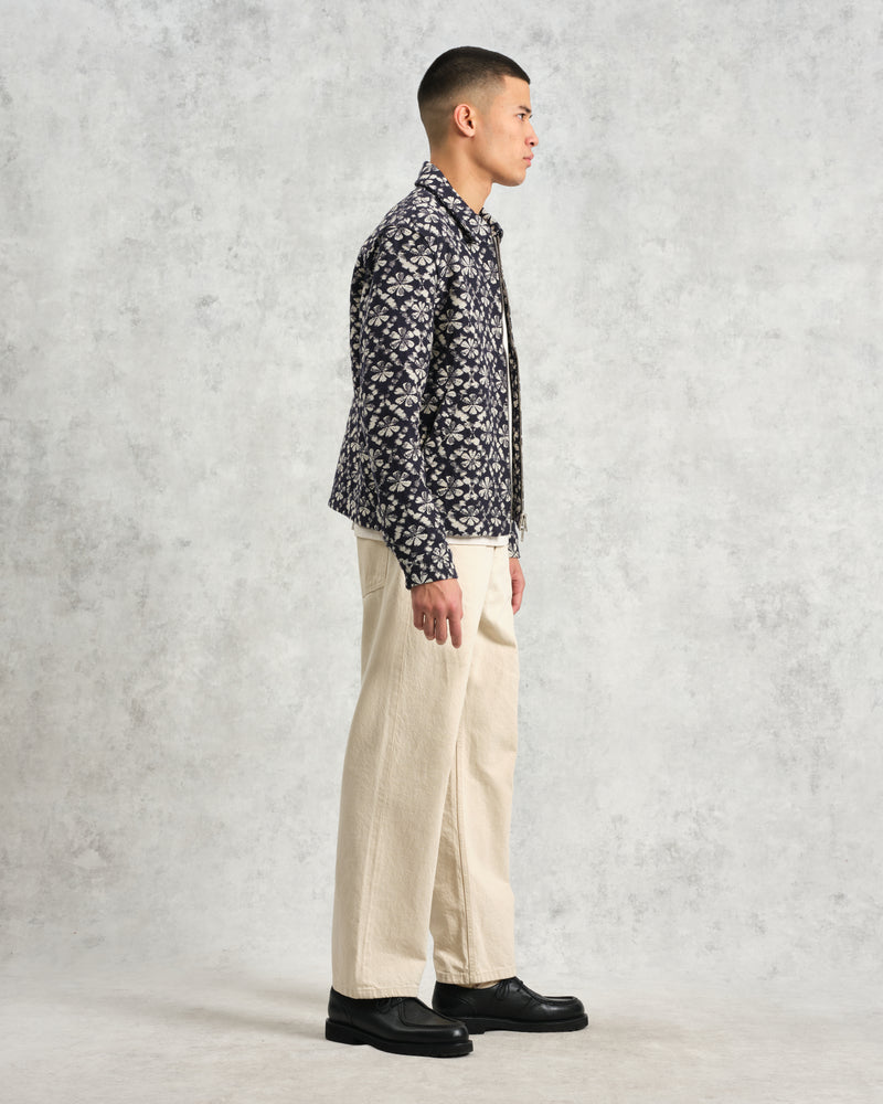 wax london Eldon - Navy Flower Stamp Jacquard Jacket