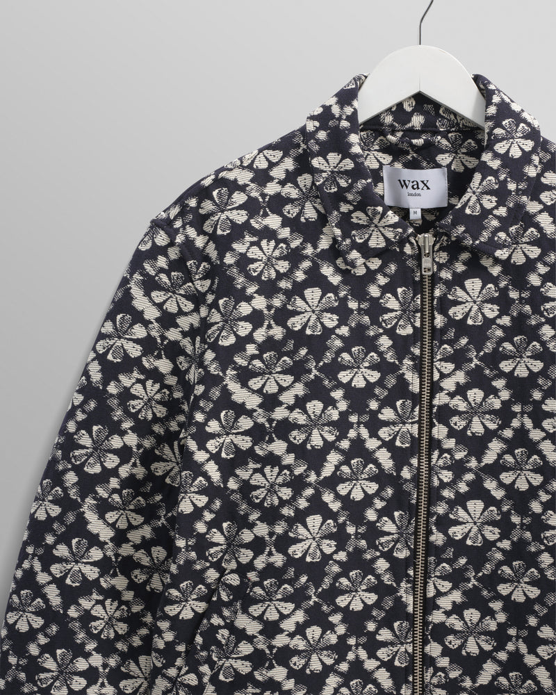 wax london Eldon - Navy Flower Stamp Jacquard Jacket