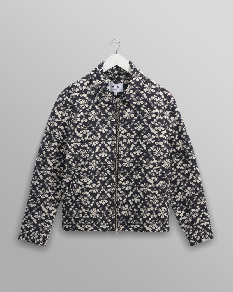 wax london Eldon - Navy Flower Stamp Jacquard Jacket