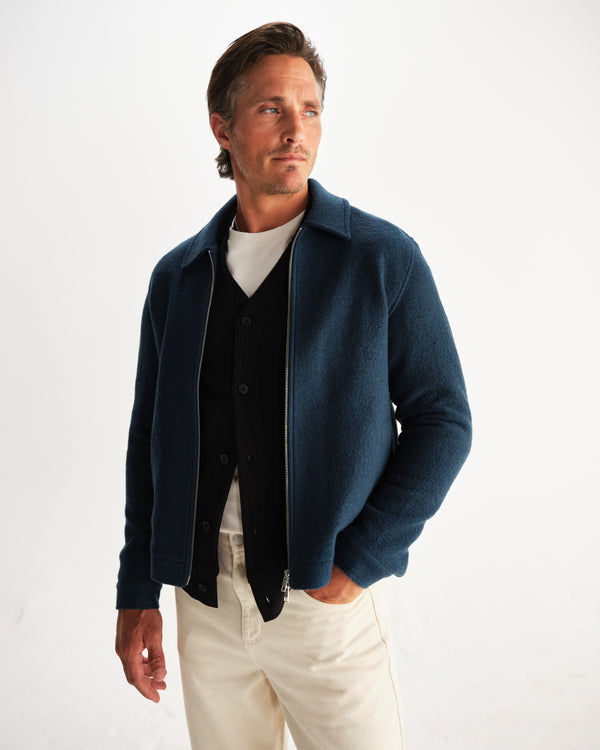 wax london men's Eldon - Teal Boiled Wool Jacket
