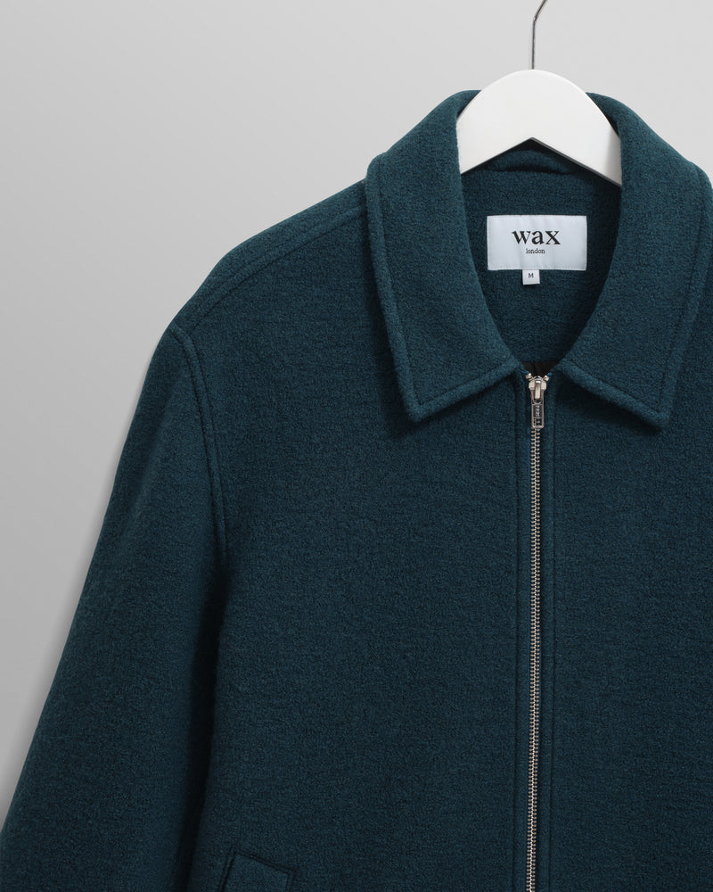 wax london men's Eldon - Teal Boiled Wool Jacket