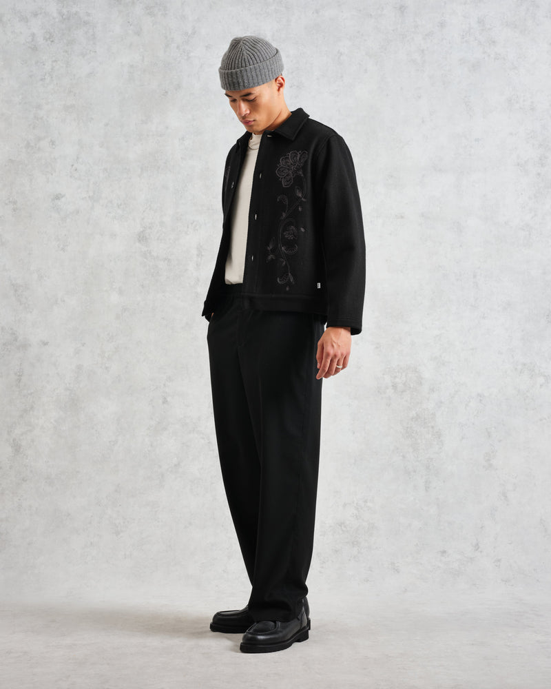 wax london Elm - Black Floral Embroidered Wool Jacket