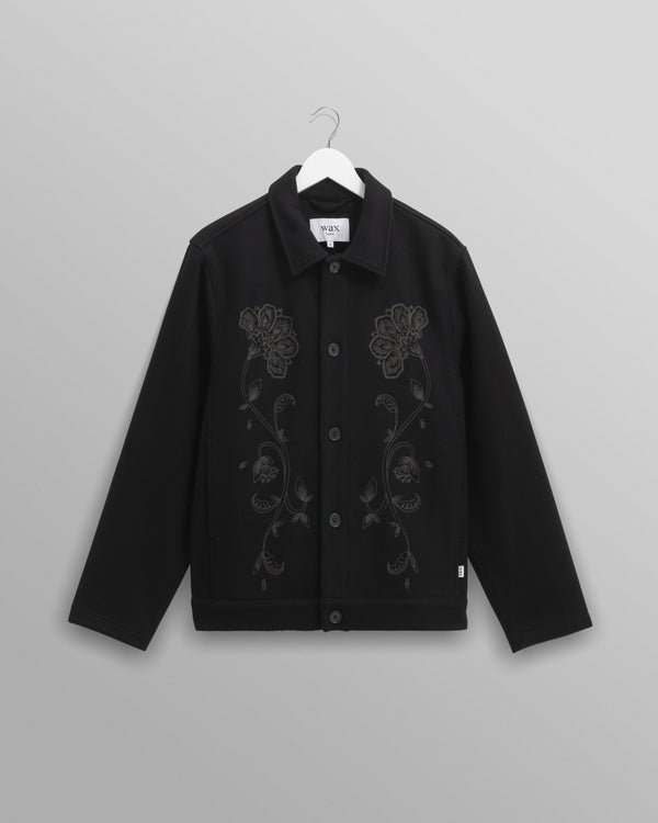 wax london men's Elm - Black Floral Embroidered Wool Jacket