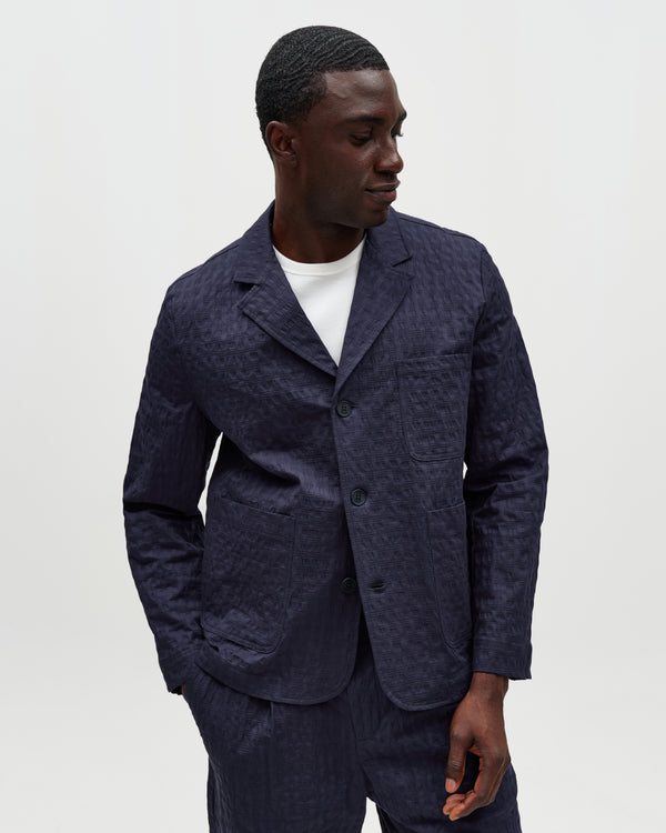Exmouth - Navy Dobby Cotton Blazer